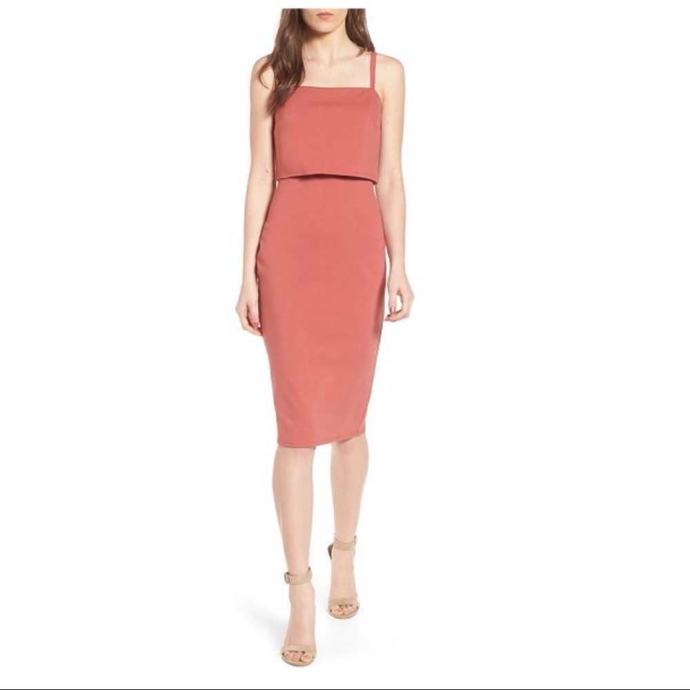 Soprano Popover Midi Bodycon Dress in terra cotta